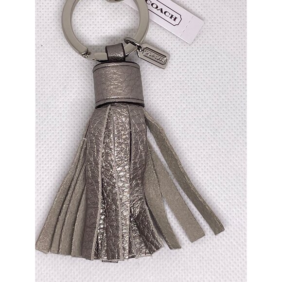 NWT Coach Silver Leather Tassel Key Fob Keychain - Picture 2 of 6